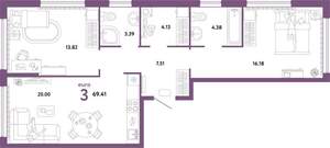 3-к квартира, вторичка, 69м2, 4/25 этаж