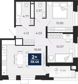 2-к квартира, вторичка, 58м2, 8/16 этаж