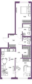 3-к квартира, вторичка, 70м2, 14/25 этаж