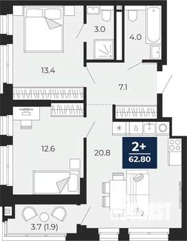 2-к квартира, вторичка, 63м2, 3/16 этаж