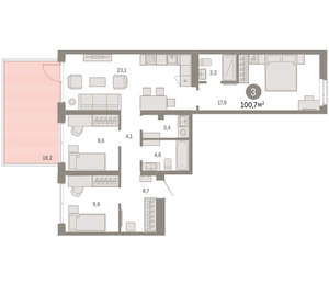 3-к квартира, вторичка, 101м2, 2/25 этаж