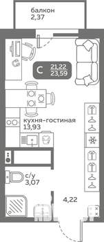 Студия квартира, строящийся дом, 21м2, 11/20 этаж