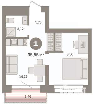 1-к квартира, вторичка, 36м2, 4/6 этаж