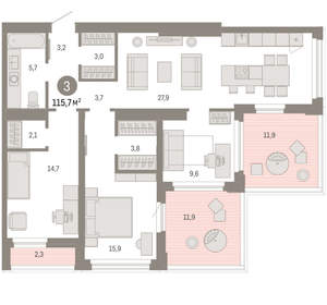 3-к квартира, вторичка, 116м2, 13/25 этаж