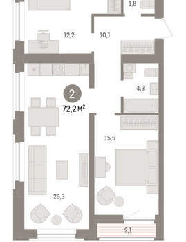 2-к квартира, вторичка, 72м2, 3/10 этаж