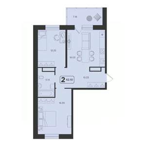 2-к квартира, строящийся дом, 62м2, 23/23 этаж