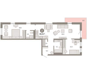 2-к квартира, вторичка, 86м2, 13/17 этаж