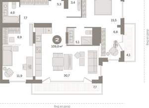 2-к квартира, вторичка, 109м2, 25/25 этаж