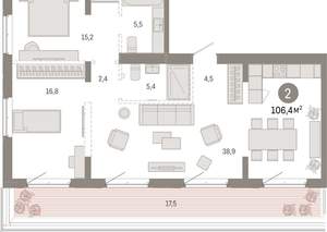 2-к квартира, вторичка, 106м2, 7/11 этаж
