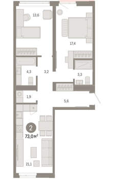 2-к квартира, вторичка, 73м2, 3/25 этаж