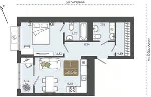 1-к квартира, вторичка, 51м2, 4/15 этаж