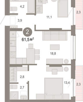 2-к квартира, вторичка, 62м2, 4/17 этаж