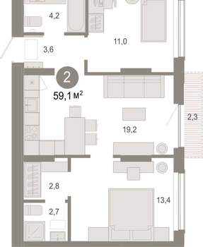 2-к квартира, вторичка, 59м2, 5/17 этаж