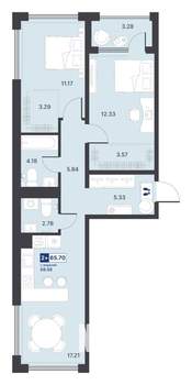 2-к квартира, строящийся дом, 66м2, 3/14 этаж