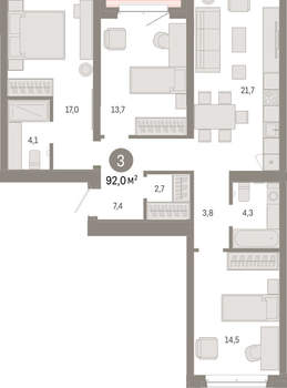3-к квартира, вторичка, 92м2, 5/11 этаж