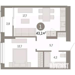 1-к квартира, вторичка, 43м2, 13/17 этаж