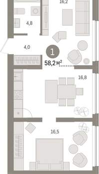 1-к квартира, вторичка, 58м2, 2/9 этаж