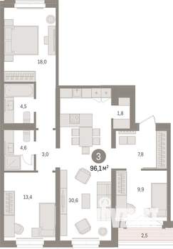 3-к квартира, вторичка, 96м2, 4/7 этаж