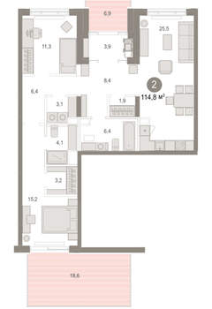 2-к квартира, вторичка, 115м2, 1/17 этаж