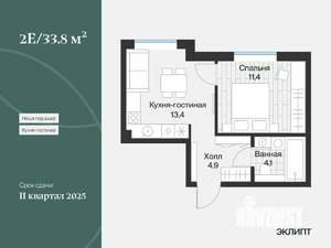 1-к квартира, вторичка, 34м2, 2/4 этаж