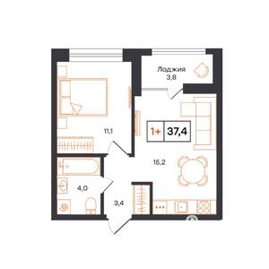 1-к квартира, вторичка, 37м2, 15/17 этаж