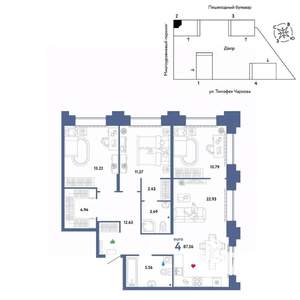 4-к квартира, вторичка, 87м2, 27/31 этаж