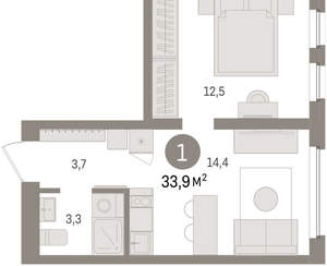 1-к квартира, вторичка, 34м2, 6/16 этаж