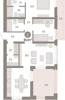 2-к квартира, вторичка, 96м2, 7/25 этаж