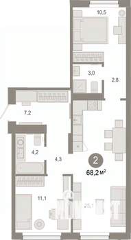 2-к квартира, вторичка, 68м2, 5/7 этаж