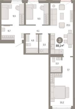 3-к квартира, вторичка, 88м2, 5/25 этаж
