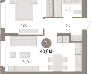 1-к квартира, вторичка, 44м2, 2/17 этаж