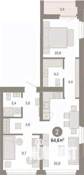 2-к квартира, вторичка, 65м2, 5/8 этаж