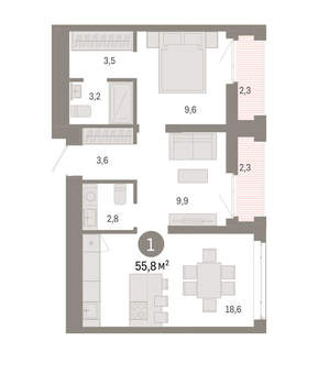 1-к квартира, вторичка, 56м2, 13/25 этаж