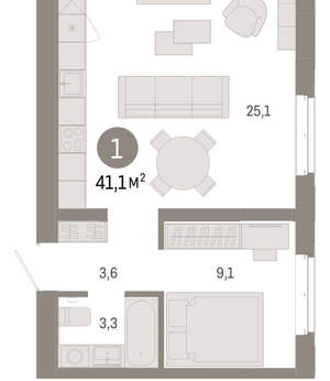 1-к квартира, вторичка, 41м2, 3/11 этаж