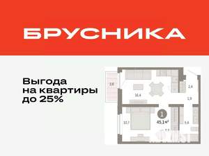 1-к квартира, вторичка, 45м2, 5/9 этаж