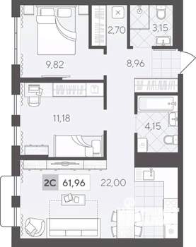 2-к квартира, вторичка, 62м2, 5/17 этаж