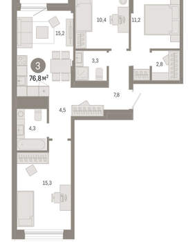 3-к квартира, вторичка, 77м2, 9/17 этаж