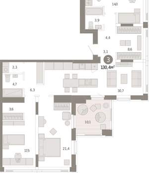 3-к квартира, вторичка, 130м2, 24/25 этаж