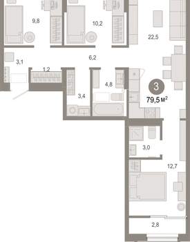 3-к квартира, вторичка, 80м2, 6/17 этаж