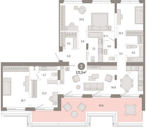 3-к квартира, вторичка, 171м2, 7/11 этаж