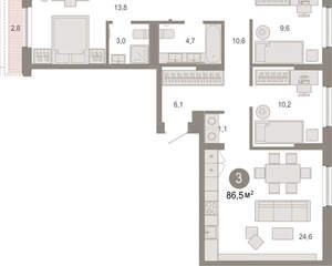 3-к квартира, вторичка, 87м2, 7/17 этаж
