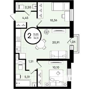 2-к квартира, вторичка, 56м2, 3/4 этаж