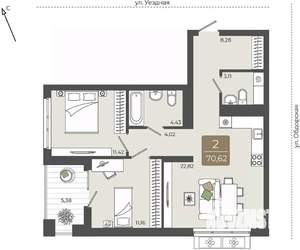 2-к квартира, вторичка, 71м2, 5/15 этаж