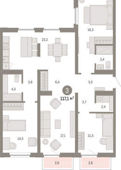 3-к квартира, вторичка, 117м2, 9/16 этаж