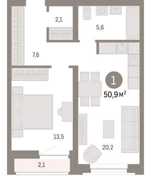 1-к квартира, вторичка, 51м2, 3/10 этаж