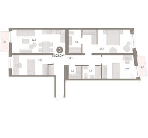 3-к квартира, вторичка, 103м2, 4/10 этаж