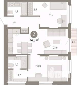 2-к квартира, вторичка, 75м2, 4/17 этаж