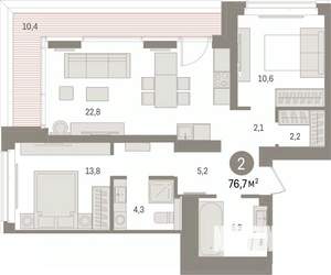 2-к квартира, вторичка, 77м2, 9/16 этаж