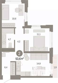 2-к квартира, вторичка, 54м2, 19/25 этаж