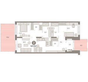 2-к квартира, вторичка, 108м2, 1/17 этаж